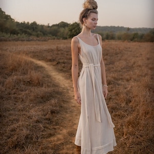 White Goddess Dress/Open Back Dress/Tank Maxi Dress/Long Boho Dress/Off White image 4