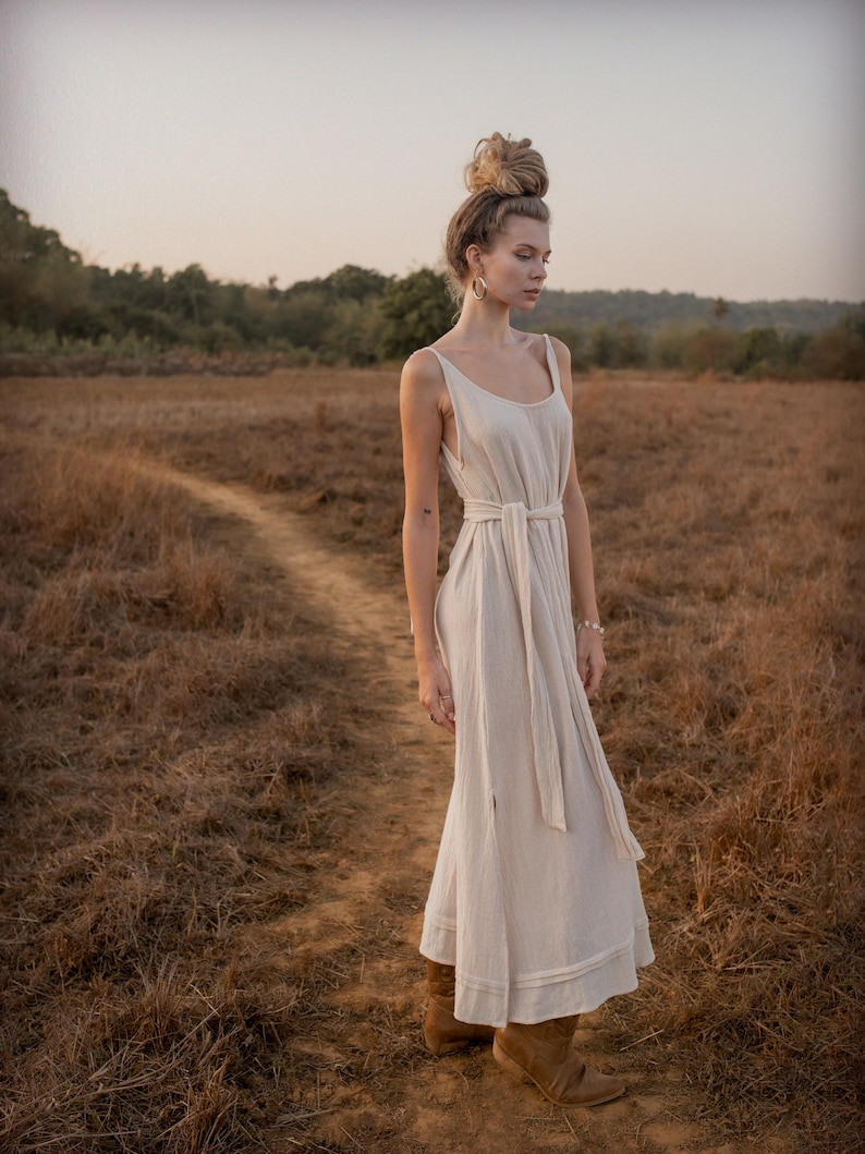 White Goddess Dress/Open Back Dress/Tank Maxi Dress/Long Boho Dress/Off White image 4