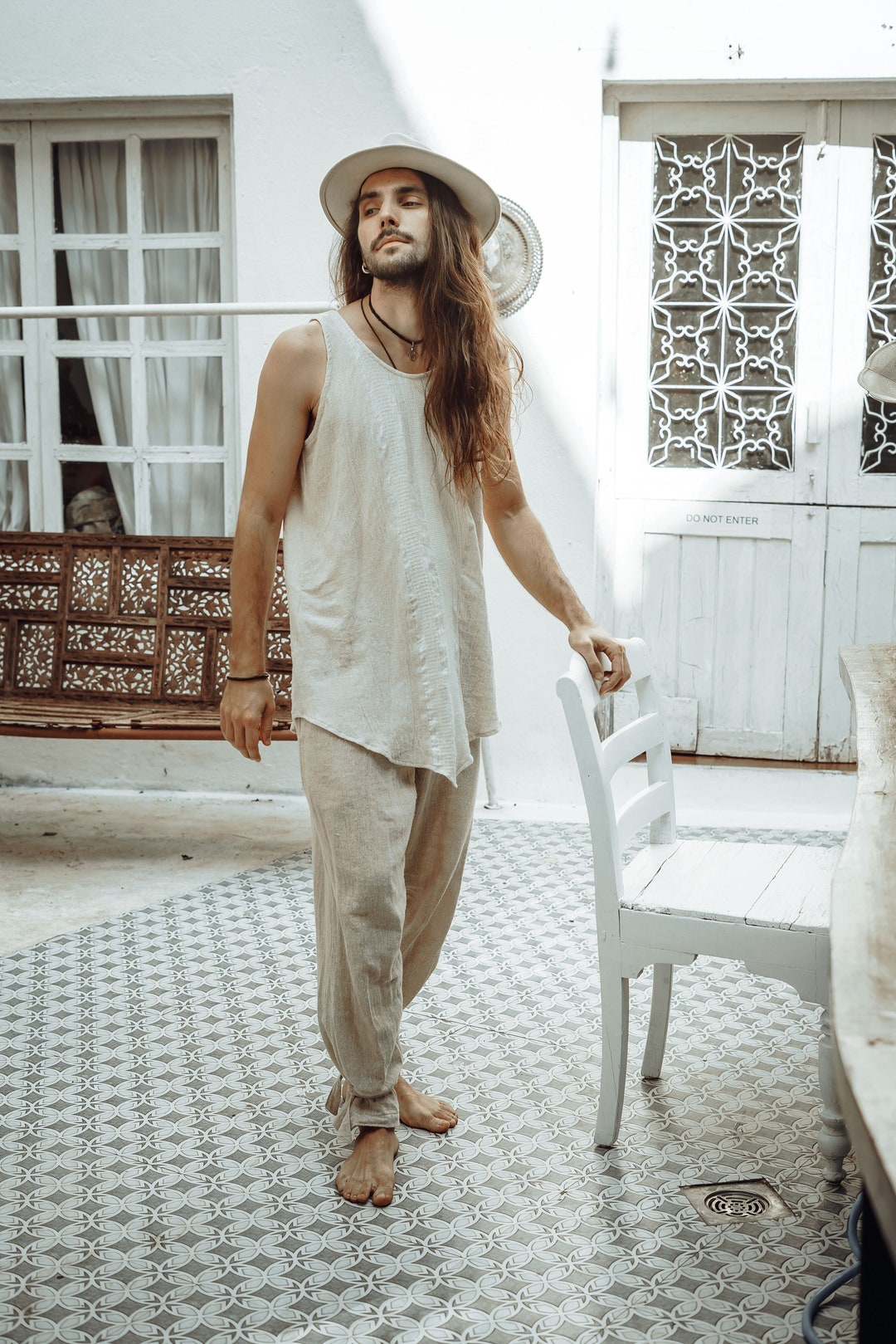 Camiseta bohemia para hombre Camiseta de algodon crudo Ropa organica para hombre Ropa bohemia para hombre Ropa de festival Camisa bohemia en blanco roto Etsy Espana