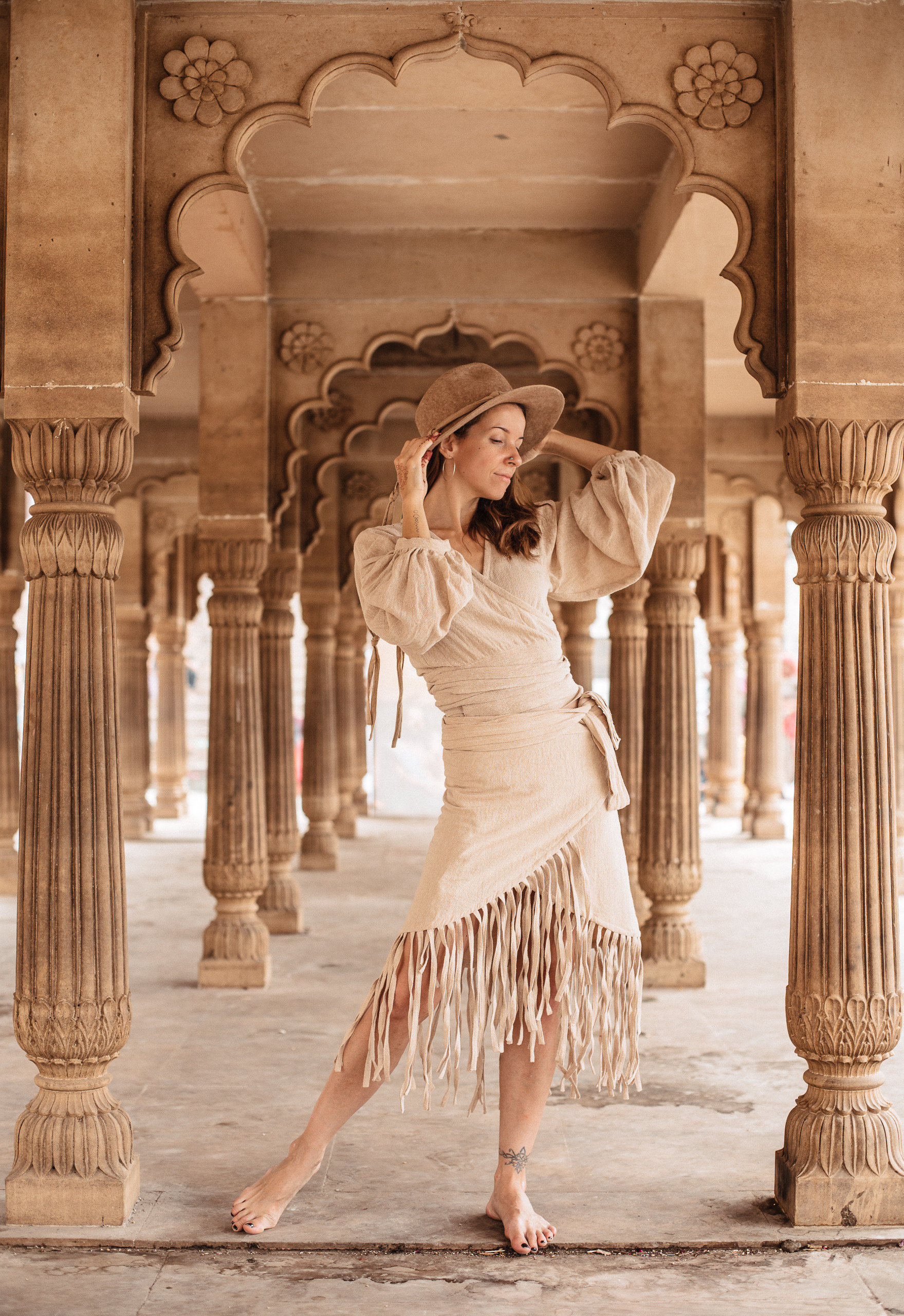 【mnem】Fringed bohemian skirt Fringe Boho Skirt/festival Skirt/beige Wrap Skirt/bohemian