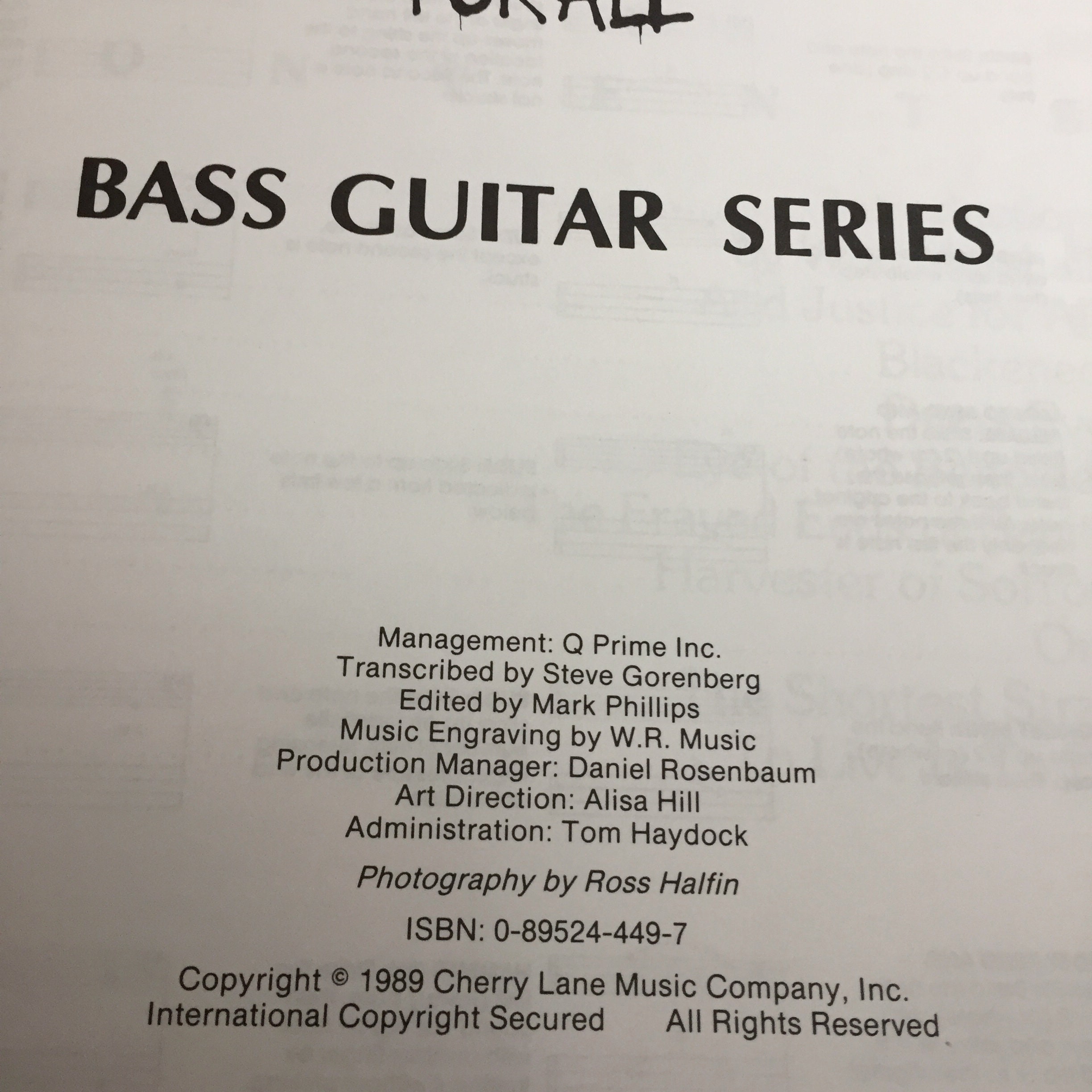 Metallica Bass Guitar Tab Sheet Music Cliff Burton Fender