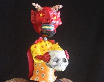 Paper Mache Devil on Ram Skull Candy Container
