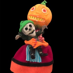 Wind Up Dancing Pumpkin Girl with Skeleton Doll