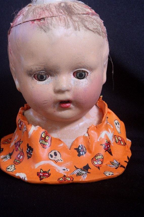 Paper Mache Scary Skeleton on Creepy Doll Head Container Etsy