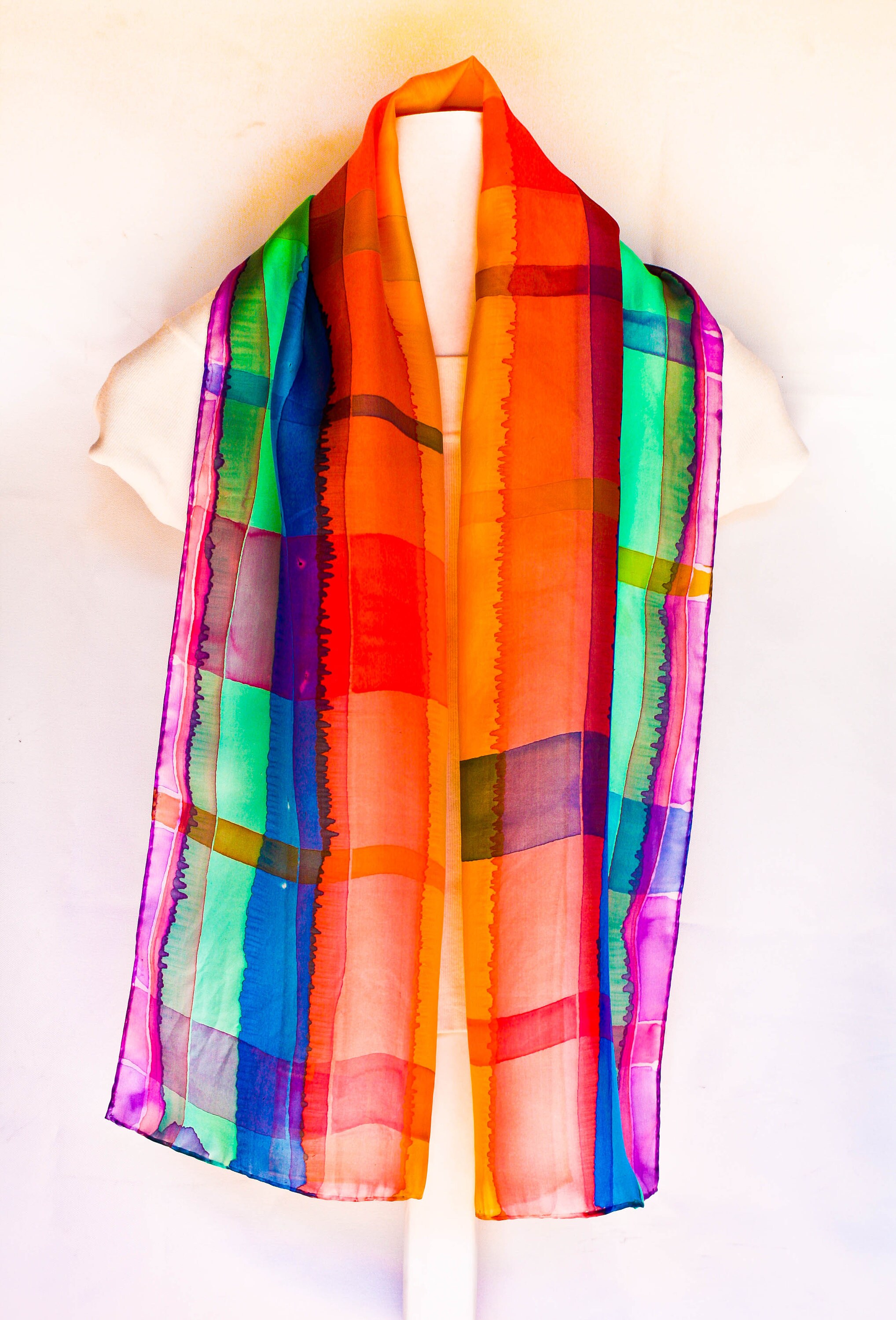 Long Silk Scarf Bright Scarf Colorful Scarf Hand Painted Etsy