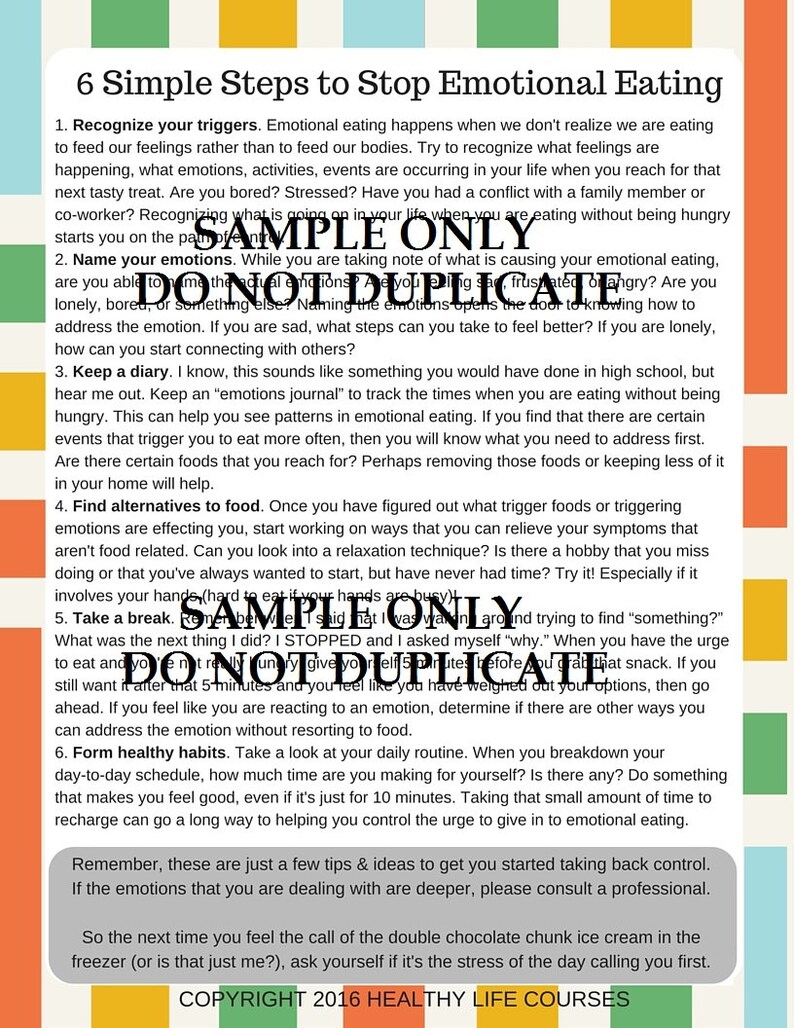 Emotional Eating Mental Health Worksheets and Printables CBT | Etsy