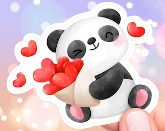 Panda With Bouquet of Hearts Sticker - Etsy Panda With Bouquet of Hearts Sticker - Etsy