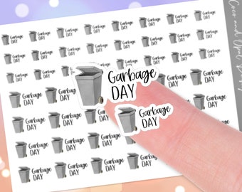 Garbage Day Icon and Text Sticker Sheet in Small And Large Sizes