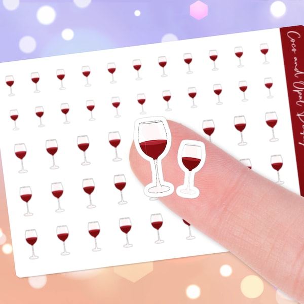 Cute Red Wine Glass Planner Stickers in Small and Medium Sizes