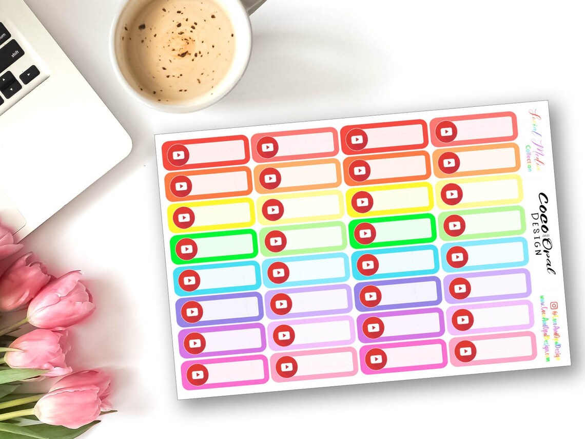 Rainbow Youtube Social Media Planner Stickers Youtube - Etsy