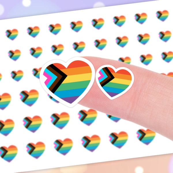 Rainbow Heart Progress Pride Planner Stickers in Small and Large Sizes