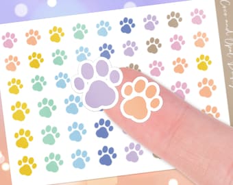 Pastel Rainbow Cat and Dog Paw Print Planner Stickers