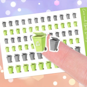 Garbage and Recycling Can Planner Stickers in Mixed Sizes