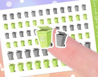 Garbage and Recycling Can Planner Stickers in Mixed Sizes