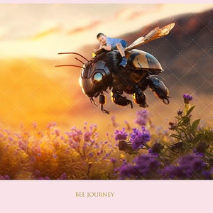 Bee Journey, Childrens Photography, Childrens Overlay, Child, Photography, Backdrop, Composite image, photoshop, Traveling, flying,