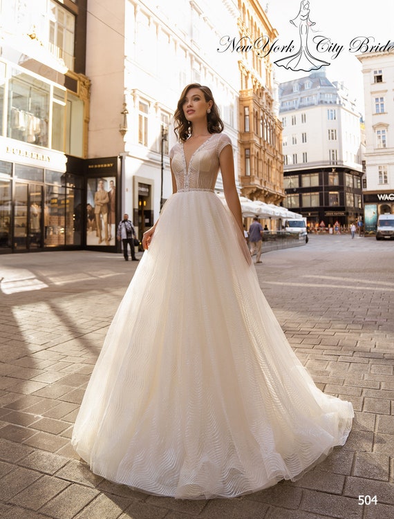Vestido de novia de línea A Jaliyah vestido de novia glitter | Etsy México
