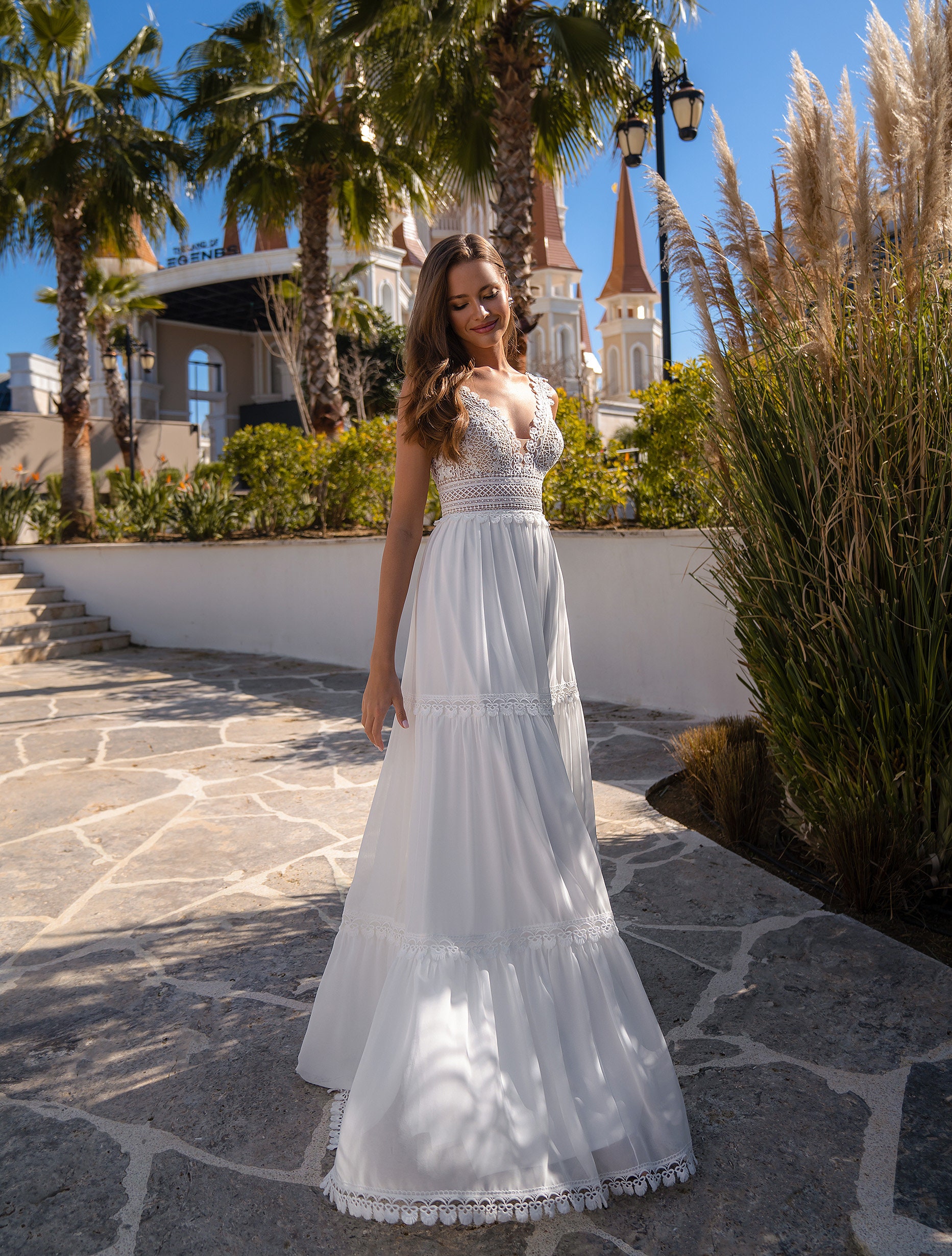 UK White/ivory Sleeveless Floor Length Lace A Line Wedding Dresses Size 6-20 