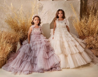 Ball gown girl dress 3621, Ruffled skirt girl dress,Pearls beaded girl dress