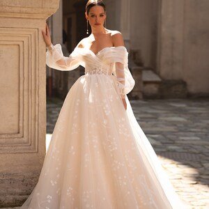 Ball gown wedding dress 5310, Off the shoulders wedding dress, Ivory wedding dress, Bridal gown image 1