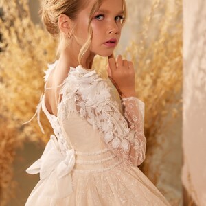 Ball gown girl dress 3606, Ivory girl dress,3 D lace girl dress image 4