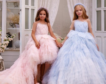 Ball gown girl dress 3643, Short sleeves girl dress,Ruffled skirt girl dress