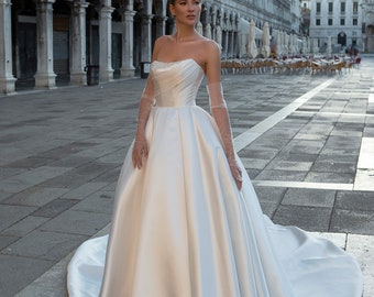 Ball Gown wedding dress Vilma, Cathedral wedding dress, Ivory wedding dress, Sleeveless wedding dress,Satin wedding dress