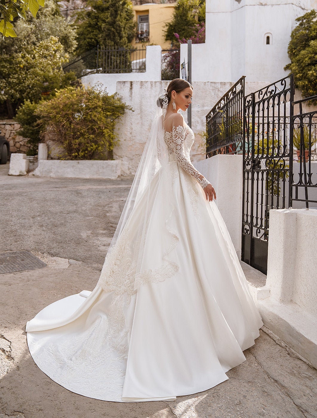 long sleeve mikado wedding dress