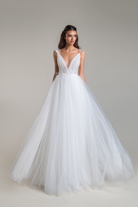 A-line Wedding Dress Nala White Wedding Dress V-neck Wedding - Etsy
