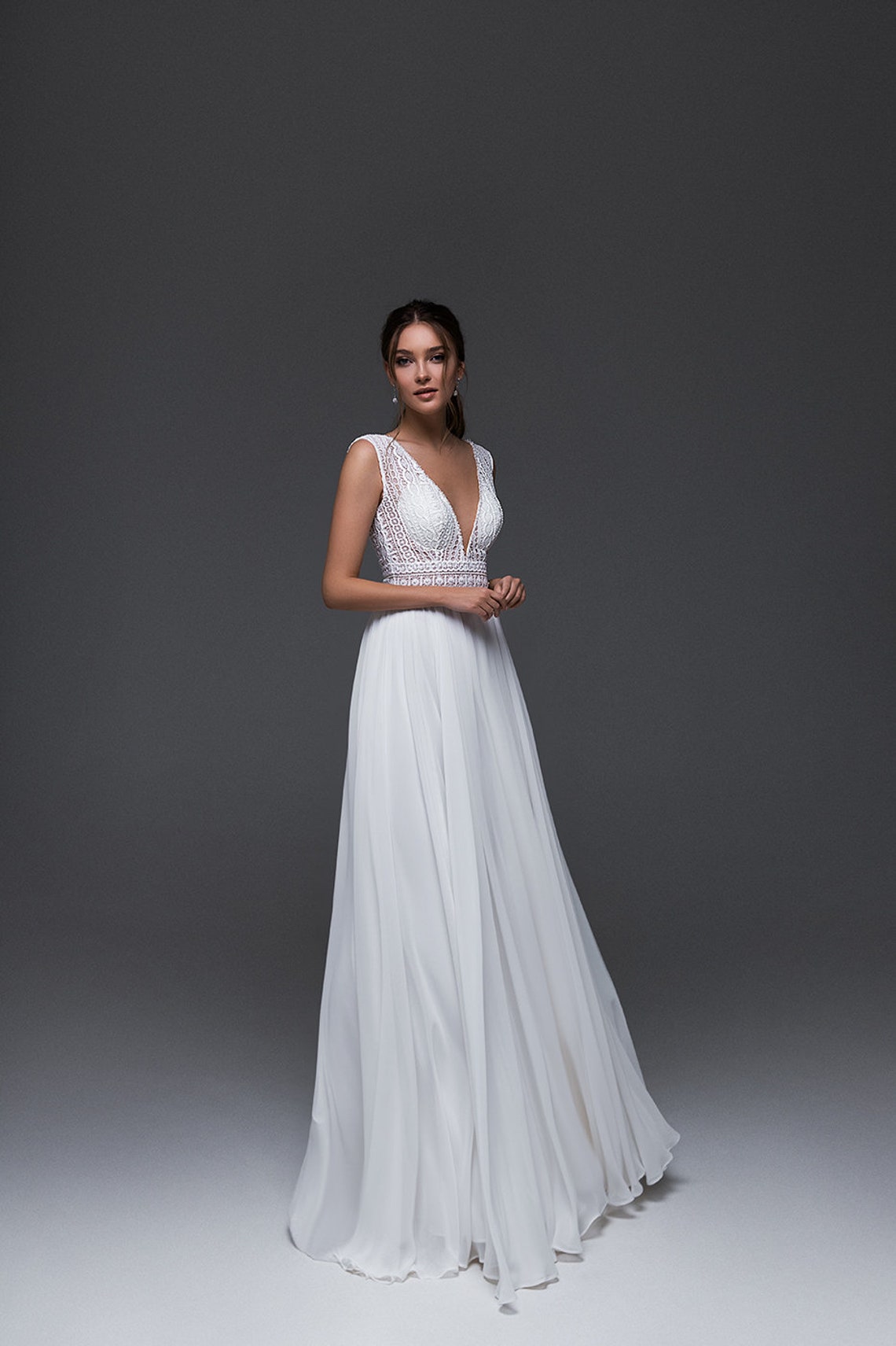 Aline Wedding Dress Monique Bridal Gown Lace Wedding Dress Etsy