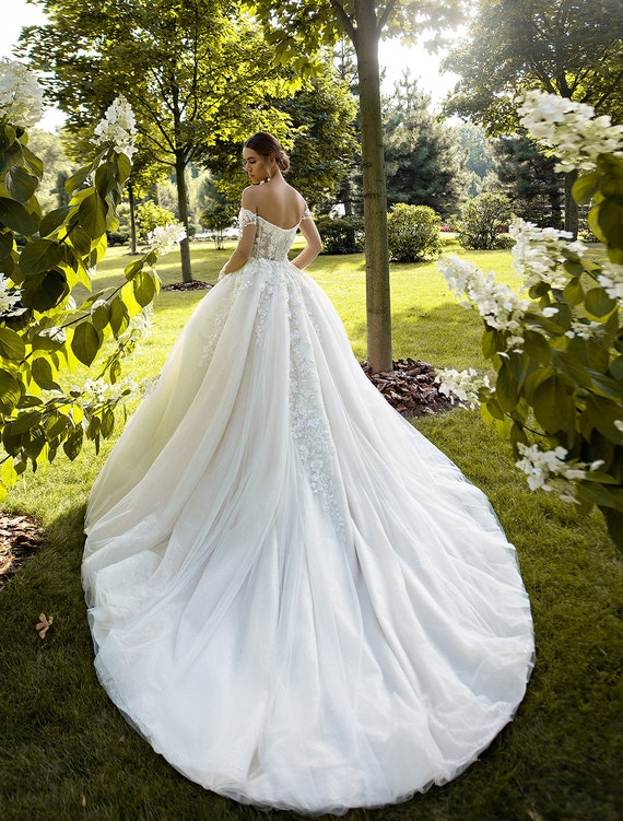 UK Glitter Off Shoulder Corset Back A Line Wedding Dresses White ivory Size  6-20