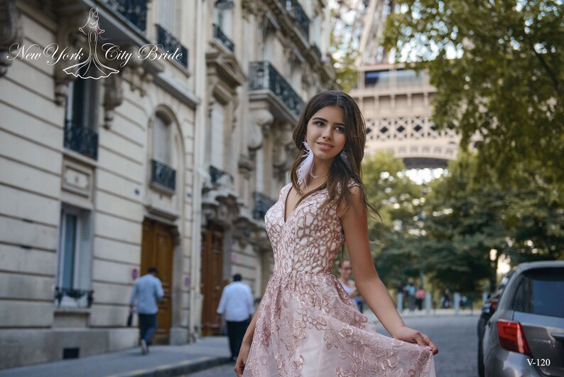 Evening dress with a transparent skirt Aanya,Bridesmaid gown,Evening gown,Gray evening dress,Violet evening dress,Open back dress image 4