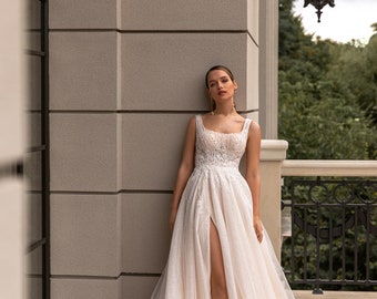 A-line wedding dress 5325, Sleeveless wedding dress,  Ivory wedding dress, Bridal gown