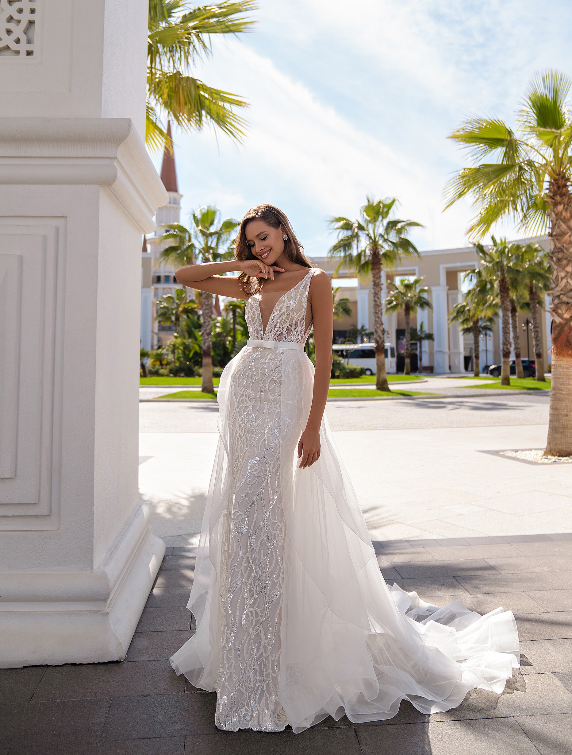 Sheath Wedding Dress S 538 CHARLOTTE Cathedral Wedding Dress