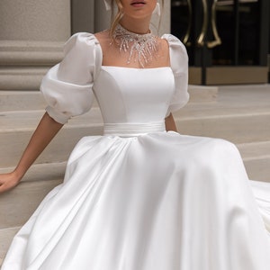 Ball gown wedding dress 5311, Satin wedding dress, Ivory wedding dress, Bridal gown image 2
