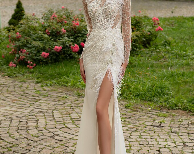 Silk Satin High Neck Boho Wedding Dress high Draped Waist Etsy