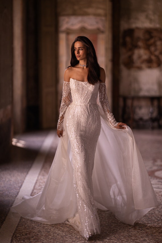 Mantel Brautkleid 5523,Abnehmbare Schleppe Brautkleid,Ärmelloses