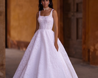 A-line Wedding Dress 5512, Open Back Wedding Dress,ivory Wedding