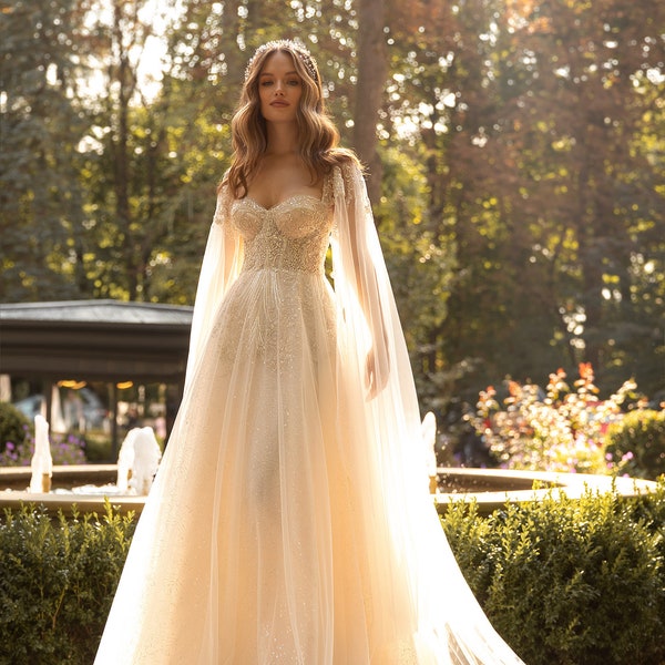 A-line wedding dress 5300, long sleeves wedding dress,  Ivory wedding dress, Bridal gown