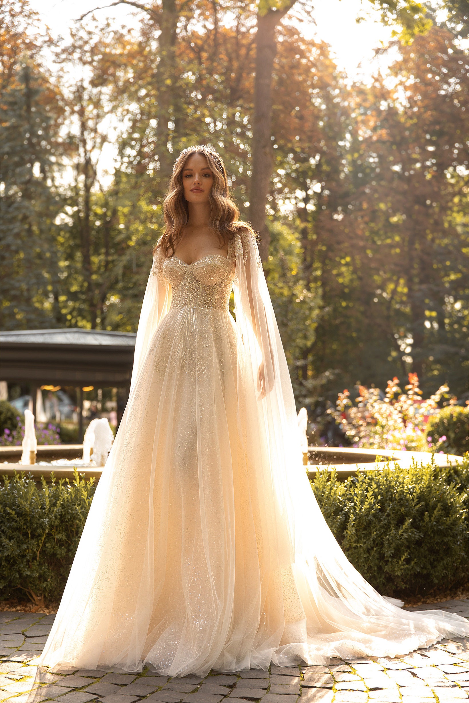 A line Wedding Dress 5300 Long Sleeves Wedding Dress Ivory