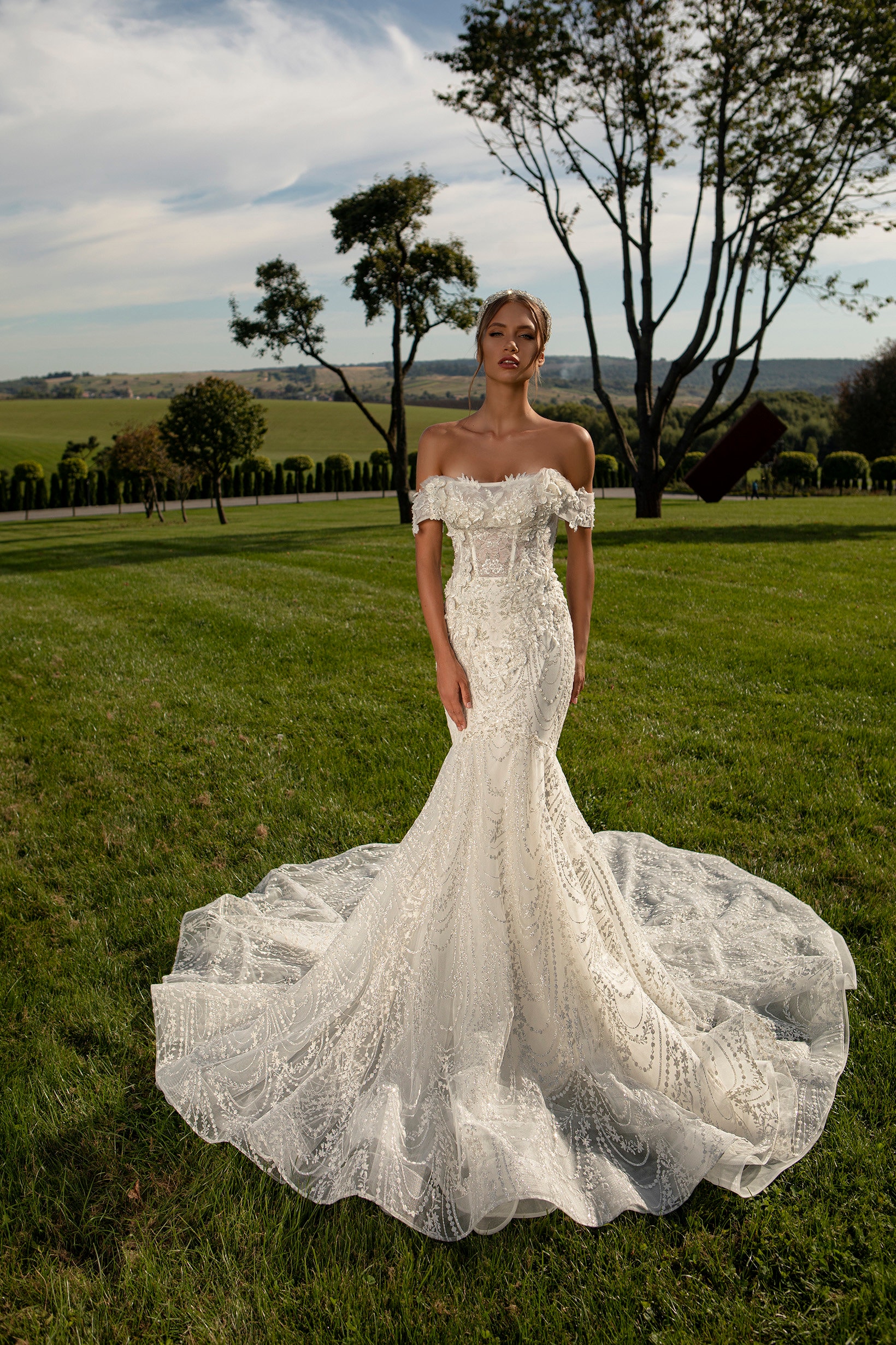 Vestido de novia encaje sirena flores 3D / elegante colección de