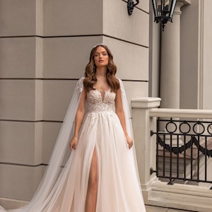 A-line Wedding Dress 5307 V-neck Wedding Dress Ivory Wedding - Etsy