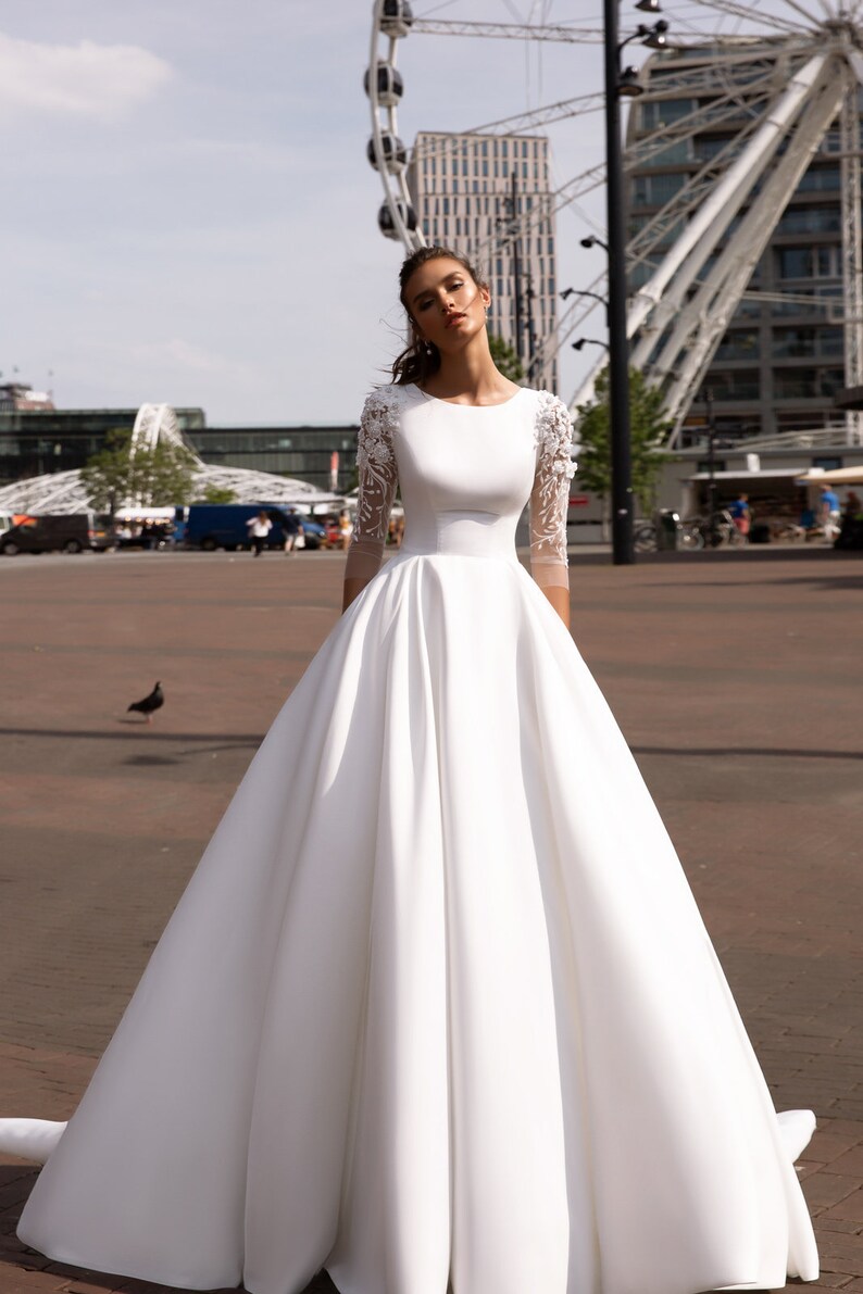 boat neck ball gown wedding dress