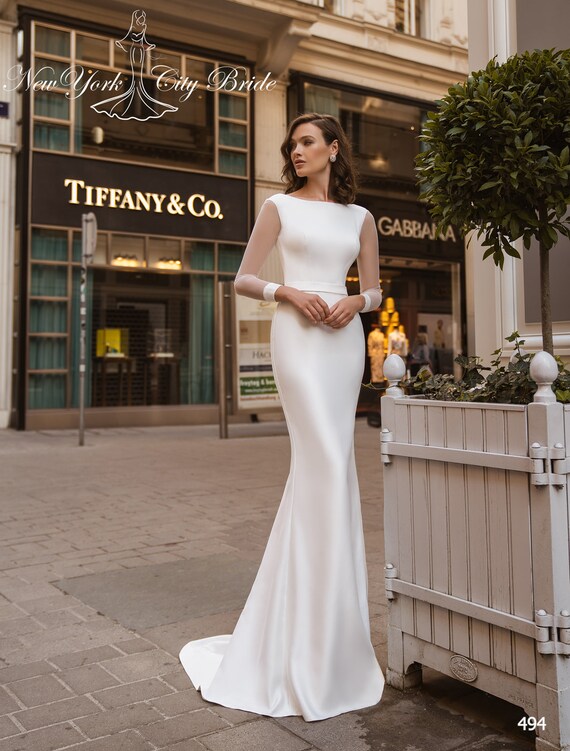 long sleeve sheath bridal gowns