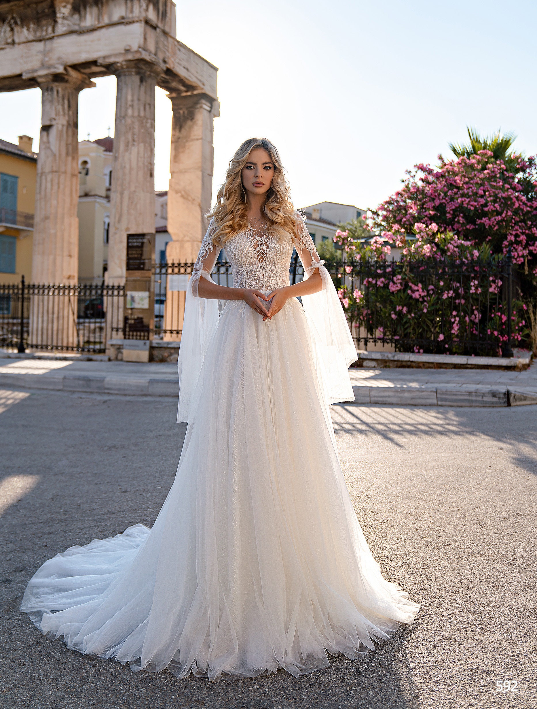 Athens Lace Applique Off-The-Shoulder Wedding Dress Ivory / 2