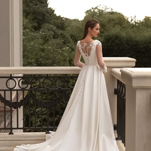 A-line wedding dress 5303, long sleeves wedding dress, Ivory wedding dress, Bridal gown image 4