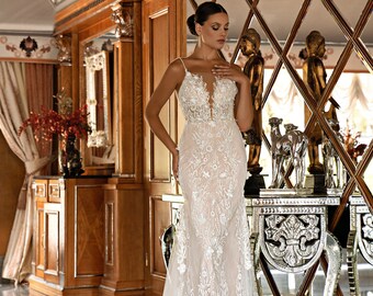 Sheath wedding set SN-248-Elara, Transformer wedding dress, Tulle wedding dress, Powder wedding dress, Detachable cape wedding dress