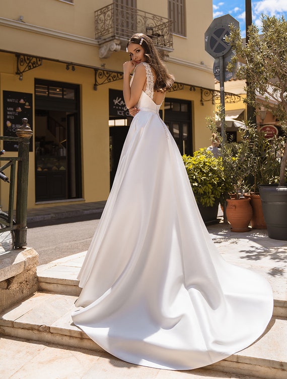 Vestido de novia Mikado GRETA vestido de novia de línea A - Etsy México Vestido de novia Mikado GRETA vestido de novia de línea A - Etsy México
