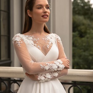 A-line wedding dress 5303, long sleeves wedding dress, Ivory wedding dress, Bridal gown image 2