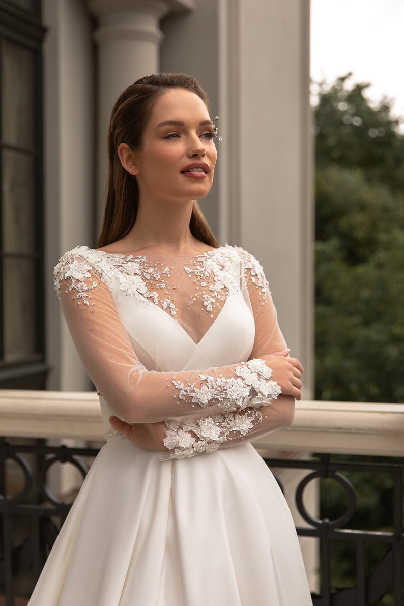 A-line wedding dress 5303, long sleeves wedding dress, Ivory wedding dress, Bridal gown image 2