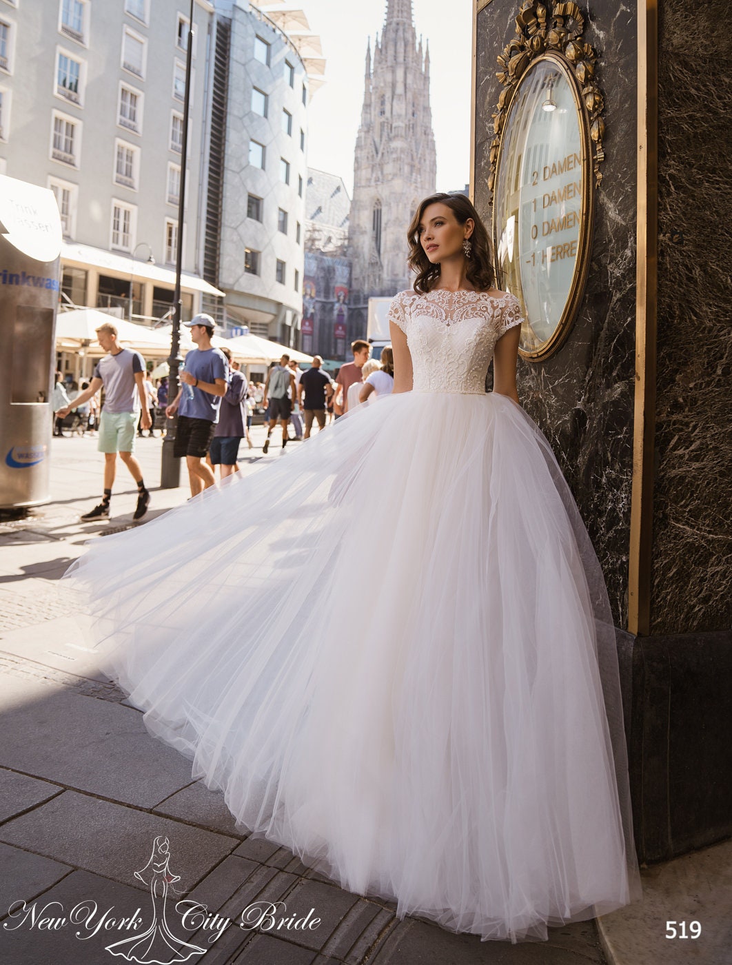 short sleeve a line wedding dress